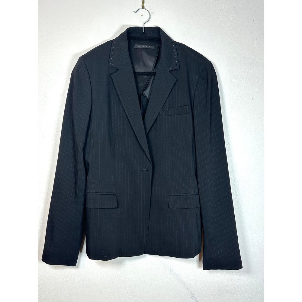 Elie Tahari single button blazer‎ womens 8 black pinstripe wool seperates
